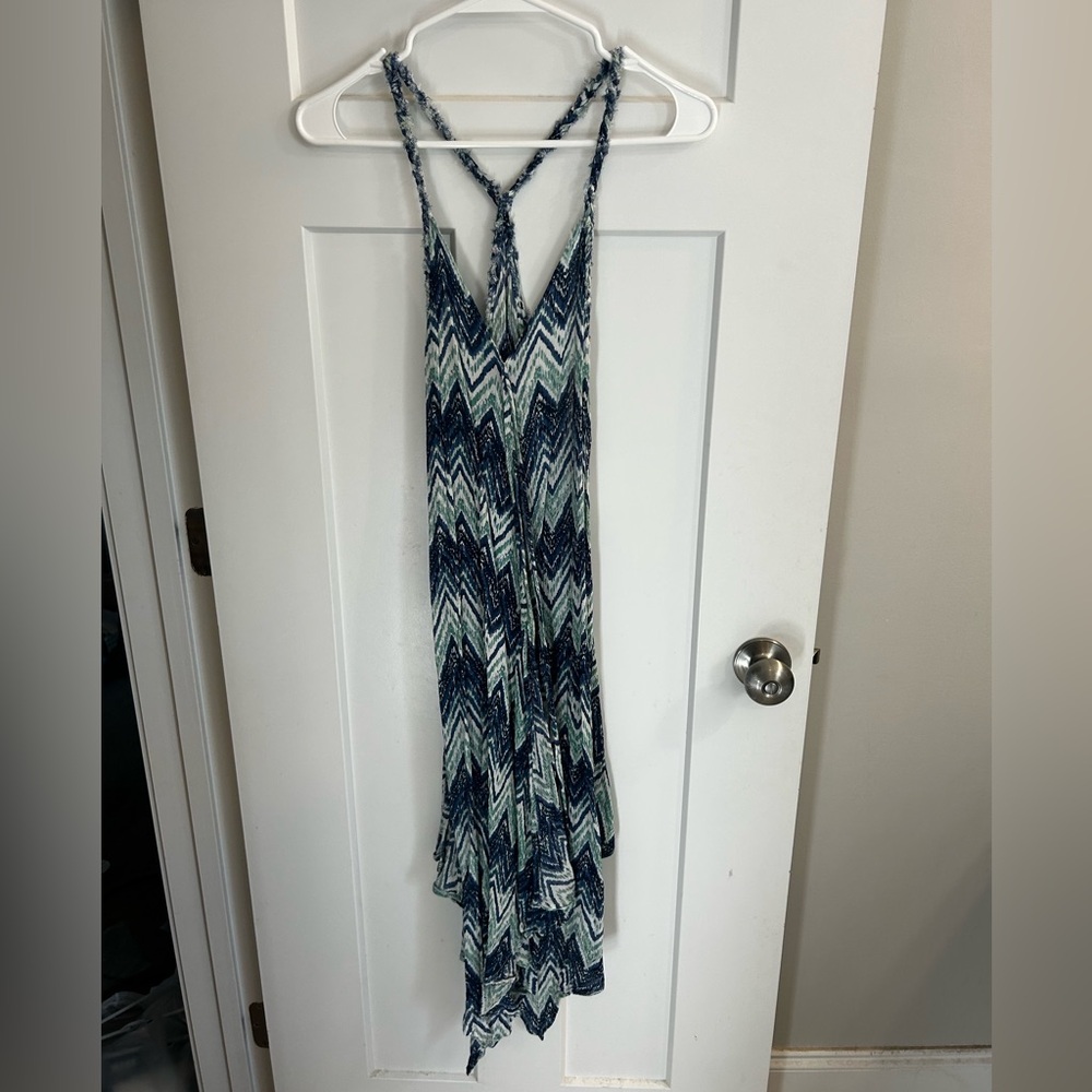 Mahina Blue and White Chevron Midi Dress